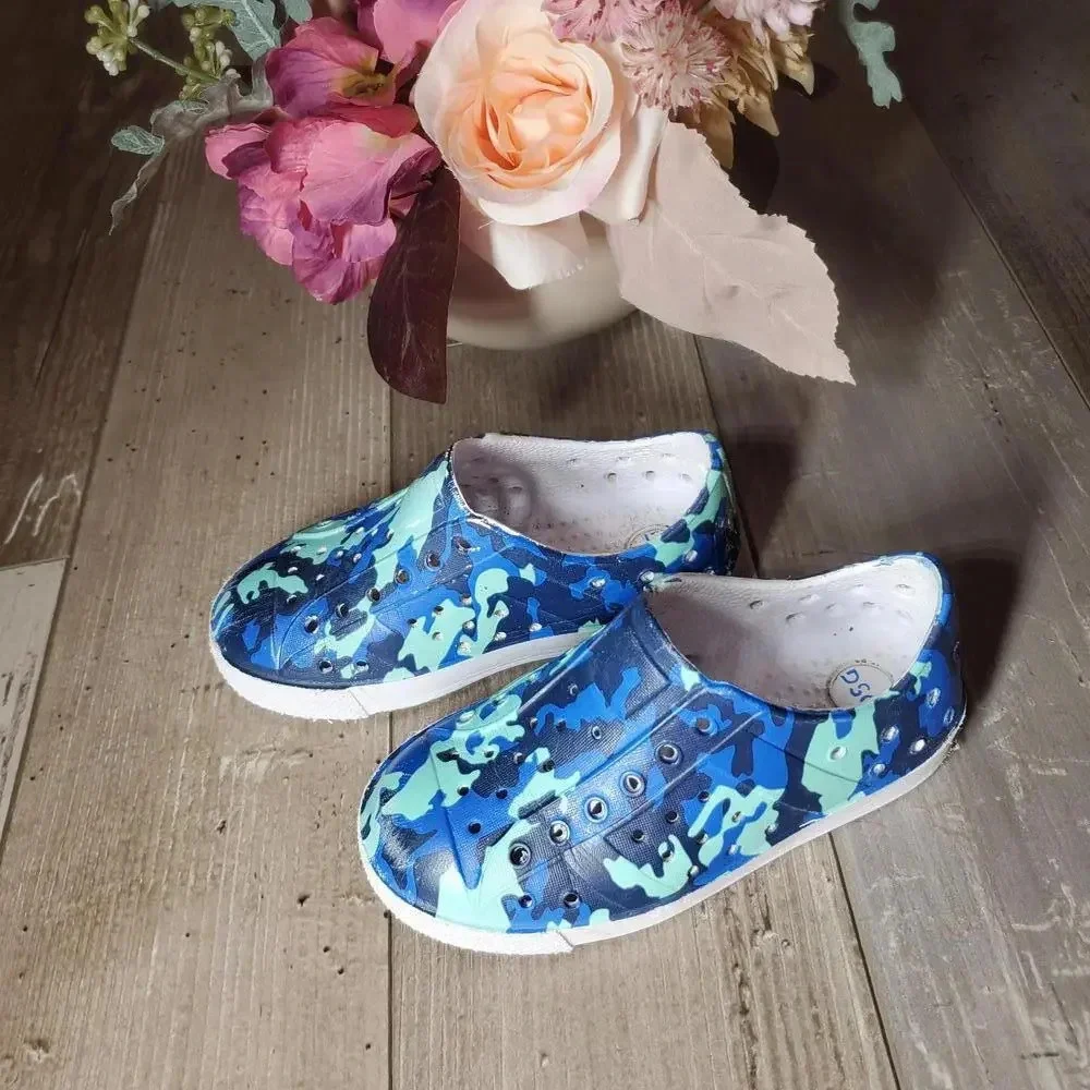 Dick's Sporting Goods DSG Kids Slip On Shoes Blue White Camo Size 8 Toddler Boy